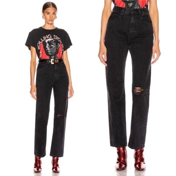 Slvrlake London Straight Black Jeans Long Gone Wash Size 25 - Picture 3 of 14